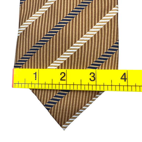 Bella Moda 100% Silk Dress Made in Italy Tie Gold Bold Stripe Pattern 60" 3.75" - Picture 8 of 10